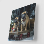 Bullmastiff Snowy Sleigh Kerstdecoratie Vierkante Klok (Hoek)