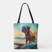 Bullmastiff Strand Surfen Schilderen Tote Bag (Achterkant)