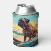 Bullmastiff strand surfen schilderij blikjeskoeler (Blikje Voorkant)