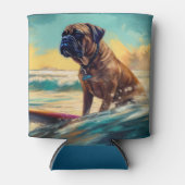 Bullmastiff strand surfen schilderij blikjeskoeler (Voorkant)