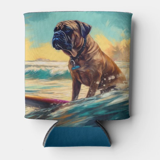 Bullmastiff strand surfen schilderij blikjeskoeler (Voorkant)