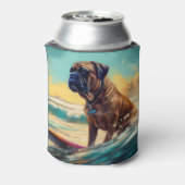 Bullmastiff strand surfen schilderij blikjeskoeler (Blikje Achterkant)