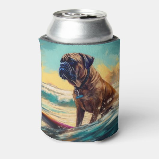 Bullmastiff strand surfen schilderij blikjeskoeler (Blikje Achterkant)