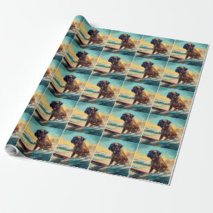 Bullmastiff strand surfen schilderij cadeaupapier