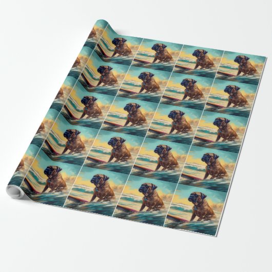 Bullmastiff strand surfen schilderij cadeaupapier (Uitgerold)