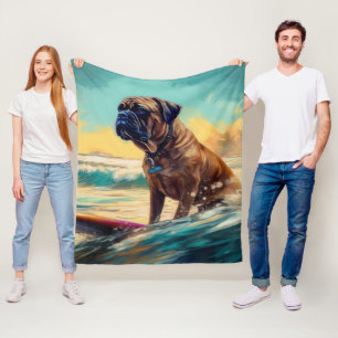 Bullmastiff strand surfen schilderij fleece deken