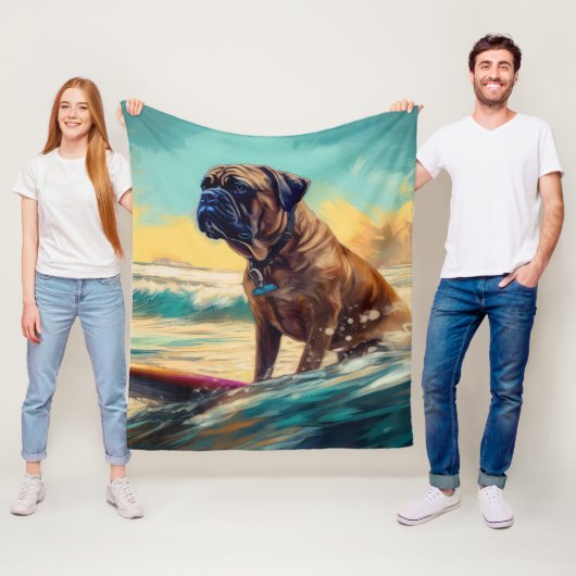 Bullmastiff strand surfen schilderij fleece deken (In situ)