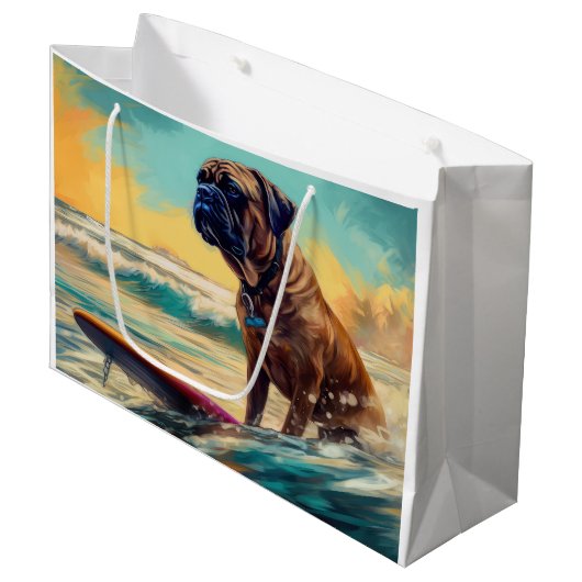 Bullmastiff strand surfen schilderij groot cadeauzakje (Voorkant Gekanteld)