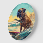 Bullmastiff strand surfen schilderij grote klok (Hoek)