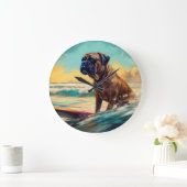 Bullmastiff strand surfen schilderij grote klok (Huis)