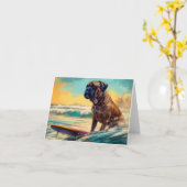 Bullmastiff strand surfen schilderij kaart (Gele Bloem)