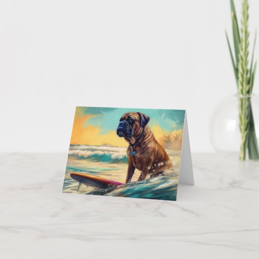 Bullmastiff strand surfen schilderij kaart (Voorkant)