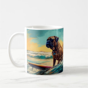 Bullmastiff strand surfen schilderij koffiemok