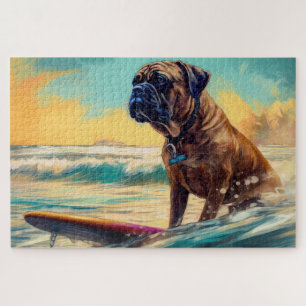 Bullmastiff strand surfen schilderij legpuzzel