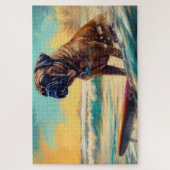 Bullmastiff strand surfen schilderij legpuzzel (Verticaal)