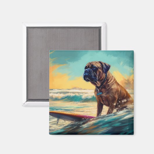 Bullmastiff strand surfen schilderij magneet (Voorkant / Achterkant)