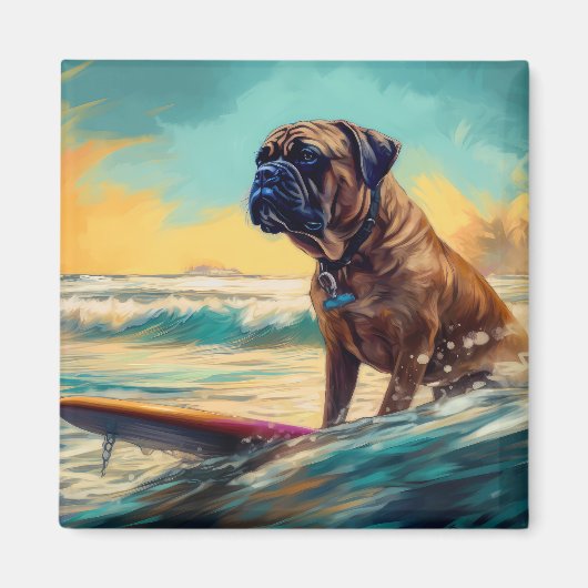 Bullmastiff strand surfen schilderij magneet (Voorkant)