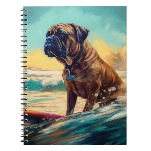 Bullmastiff strand surfen schilderij notitieboek (Voorkant)