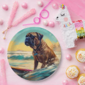 Bullmastiff strand surfen schilderij papieren bordje (Feest)