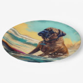 Bullmastiff strand surfen schilderij papieren bordje (Gekanteld)