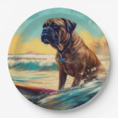 Bullmastiff strand surfen schilderij papieren bordje (Voorkant)