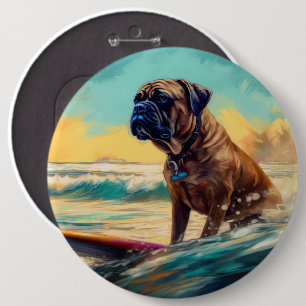Bullmastiff strand surfen schilderij ronde button 6,0 cm