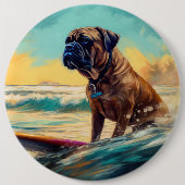Bullmastiff strand surfen schilderij ronde button 6,0 cm (Voorkant)