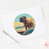 Bullmastiff strand surfen schilderij ronde sticker (Envelop)