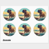 Bullmastiff strand surfen schilderij ronde sticker (Vel)