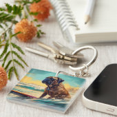 Bullmastiff strand surfen schilderij sleutelhanger (Voorkant Rechts)