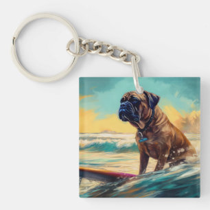 Bullmastiff strand surfen schilderij sleutelhanger