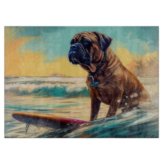 Bullmastiff strand surfen schilderij snijplank (Voorkant)