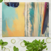 Bullmastiff strand surfen schilderij theedoek (Gevouwen)