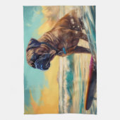 Bullmastiff strand surfen schilderij theedoek (Verticaal)