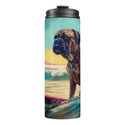 Bullmastiff strand surfen schilderij thermosbeker (Voorkant)