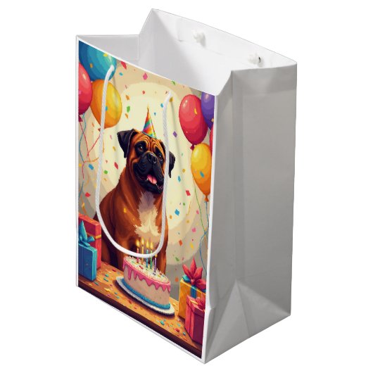 Bullmastiff Verjaardagsfeest Medium Cadeauzakje (Voorkant Gekanteld)