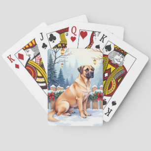 Bullmastiff Winter Bos Hulst Kerst Kunst Pokerkaarten