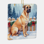 Bullmastiff Winter Forest Holly Christmas Art Keramisch Ornament (Rechts)