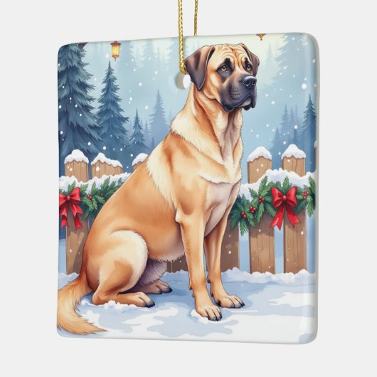Bullmastiff Winter Forest Holly Christmas Art Keramisch Ornament (Links)