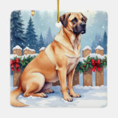 Bullmastiff Winter Forest Holly Christmas Art Keramisch Ornament (Achterkant)