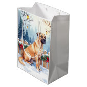 Bullmastiff Winter Forest Holly Christmas Art Medium Cadeauzakje (Achterkant Gekanteld)