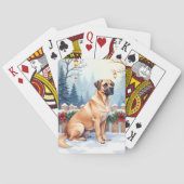Bullmastiff Winter Forest Holly Christmas Art Pokerkaarten (Achterkant)