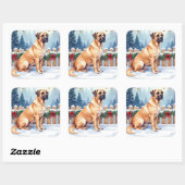 Bullmastiff Winter Forest Holly Christmas Art Vierkante Sticker (Vel)