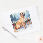 Bullmastiff Winter Forest Holly Christmas Art Vierkante Sticker (Envelop)