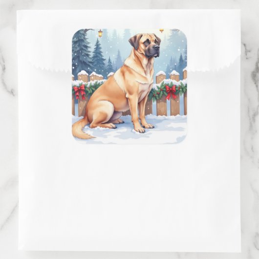Bullmastiff Winter Forest Holly Christmas Art Vierkante Sticker (Tas)