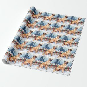 Bullmastiff Winter Woud Hulst Kerst Kunst Cadeaupapier