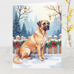 Bullmastiff Winter Woud Hulst Kerst Kunst Kaart