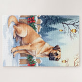 Bullmastiff Winter Woud Hulst Kerst Kunst Legpuzzel (Horizontaal)