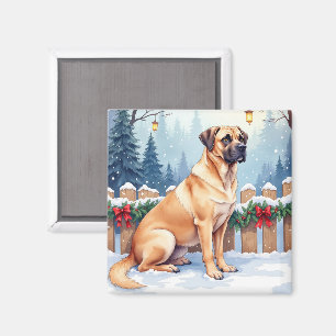 Bullmastiff Winter Woud Hulst Kerst Kunst Magneet