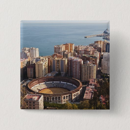 Bullring en haven van La Malagueta Vierkante Button 5,1 Cm (Voorkant)